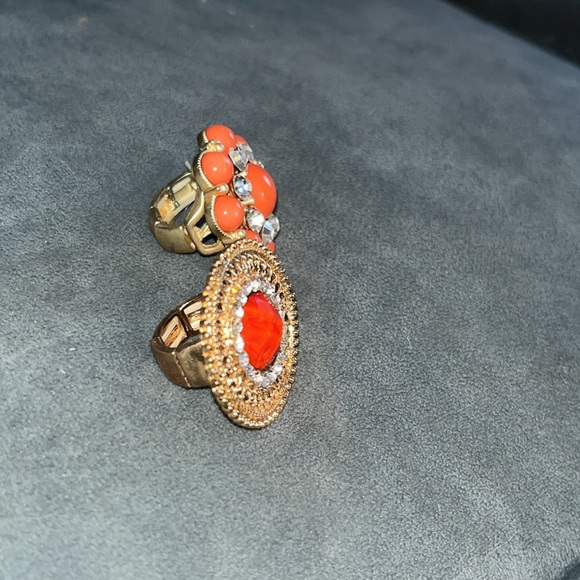 Set of TWO , adjustable beautiful gold faux coral rings with rhinestones!! - Picture 2 of 5